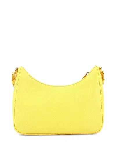 Pre-owned Prada Re-edition Hobo Saffiano Leather Mini Shoulder Bag In Yellow