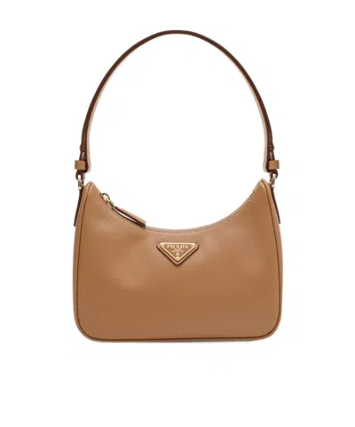 PRADA PRADA LOGO PLAQUE ZIPPED SHOULDER BAG