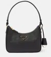 Prada Logo Mini Saffiano Leather Shoulder Bag In Black