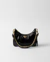 Prada Mini Re-edition 2005 Patent Leather Shoulder Bag In Black