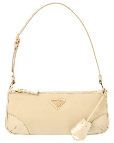 Prada Re-edition Nylon & Leather Shoulder Bag In Beige