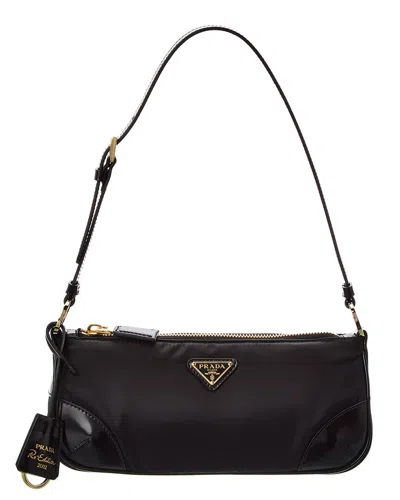 Prada Re-edition Nylon & Leather Shoulder Bag In Black