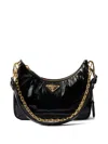 Prada Mini Re-edition 2005 Patent Leather Shoulder Bag In Schwarz