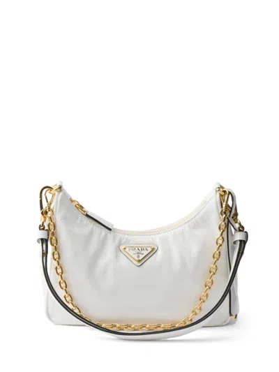 Prada Re-edition Patent Leather Shoulder Bag In White