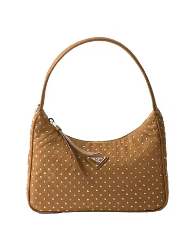 Prada Re-edition Re-nylon Mini Bag With Studs In Neutrals