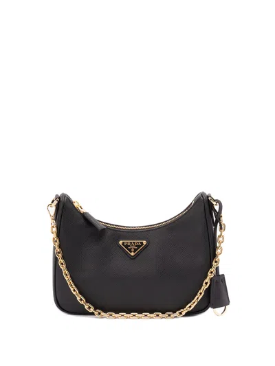 Prada Re-edition` Saffiano Leather Mini-bag In Black