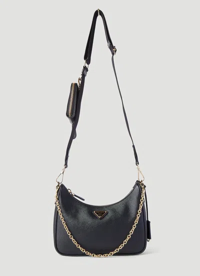Prada Re-edition Saffiano Shoulder Bag In Black