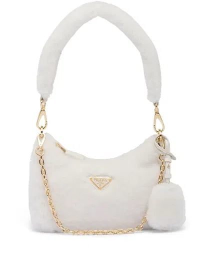 Prada Re-edition Shearling Mini Bag In F0009 White
