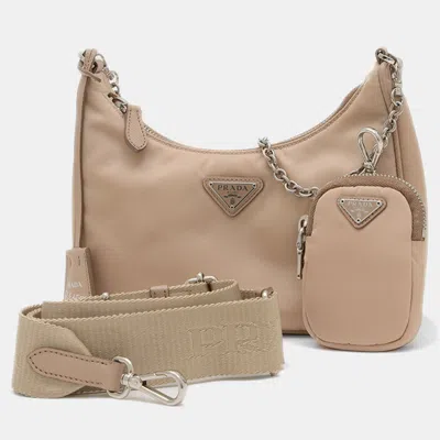 Pre-owned Prada Re-edition Shoulder Bag Nylon Beige