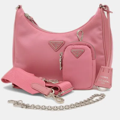 Pre-owned Prada Re-edition Shoulder Bag Nylon Pink With Pouch