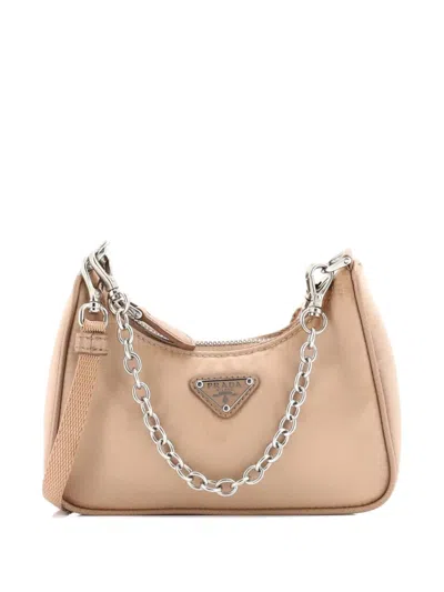 Pre-owned Prada Re-edition Shoulder Bag Tessuto Mini Hobo Bag In Neutral