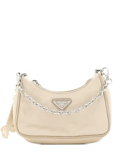 Pre-owned Prada Re-edition Shoulder Bag Tessuto Mini Hobo Bag In Neutral