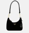 Prada Re-edition Small Embellished Shoulder Bag In Black