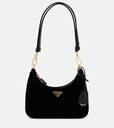 Prada Re-edition Small Embellished Shoulder Bag In Black