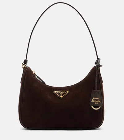 Prada Re-edition Suede Shoulder Bag In Brown