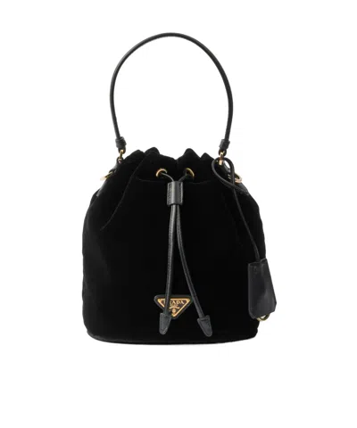 PRADA PRADA LOGO PLAQUE DRAWSTRING MINI TOP HANDLE BAG