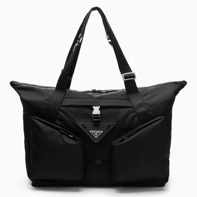 Prada Re-nylon And Black Leather Travel Bag Men In Brown