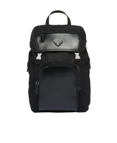 Prada Re-nylon And Brushed Leather Backpack In Black