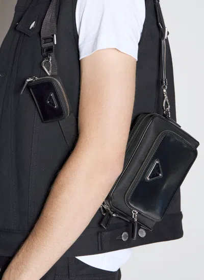 Prada Re-nylon And Brushed Leather Crossbody Bag In Black