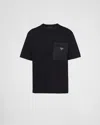 Prada Mens Black Re-nylon Logo-plaque Cotton-jersey T-shirt Xxl In Black