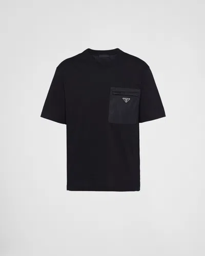 Prada Re-nylon And Jersey T-shirt In Black