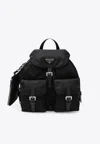 Prada Re-nylon And Leather Backpack With Removable-pouch In Black