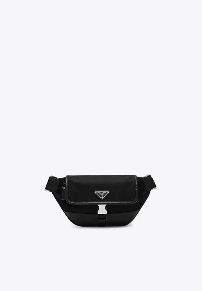 Prada Re-nylon And Leather Belt Bag In Black