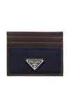 Prada Leather Card Holder Featuring Contrast Panel In Blue