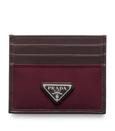 Prada Re-nylon And Leather Card Holder In Burgundy