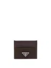 Prada Re-nylon And Leather Card Holder In Burgundy