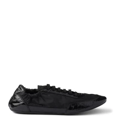 Prada Re-nylon And Leather Collapsed Sneakers In Black