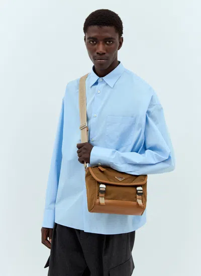 Prada Re-nylon And Leather Crossbody Bag In Brown