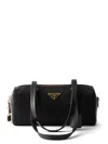 Prada Women Re-nylon And Leather Medium Top-handle Bag With Padlock In Black