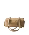 Prada Re-nylon And Leather Medium Top-handle Bag With Padlock In Camel Brown