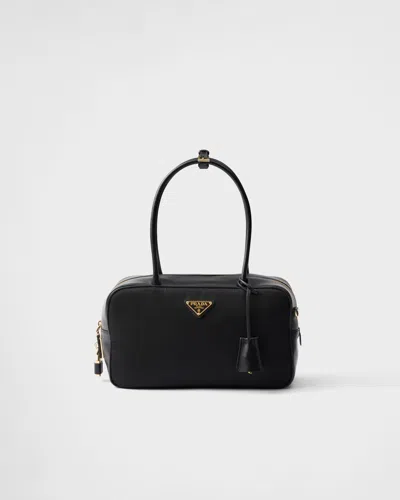 Prada Re-nylon And Leather Medium Top-handle Bag With Padlock In Schwarz