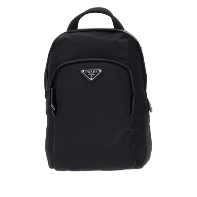Prada Re-nylon And Leather One-shoulder Backpack In Black