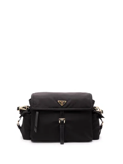 Prada Re-nylon And Leather Shoulder Bag In Black