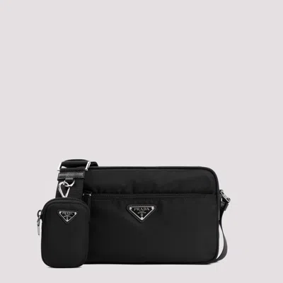 Prada Re-nylon And Leather Shoulder Bag In Black