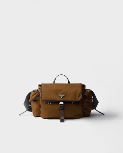 Prada Re-nylon And Leather Shoulder Bag In Brown