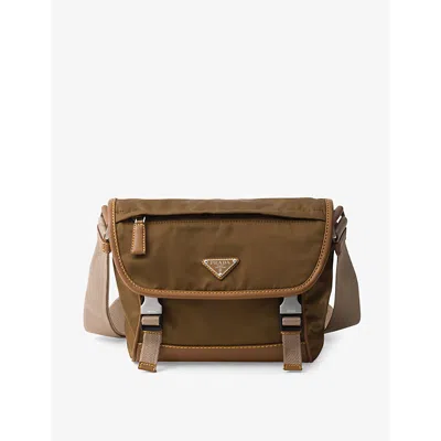 PRADA MENS BROWN RE-NYLON AND LEATHER SHOULDER BAG