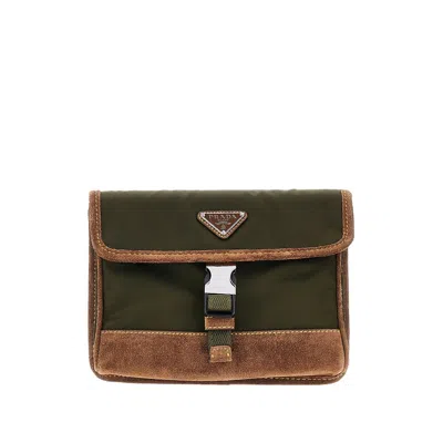 Prada Re-nylon And Leather Smartphone Pouch In Green