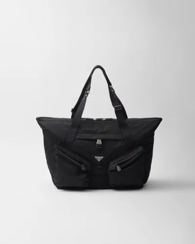 Prada Re-nylon And Leather Travel Bag In Black