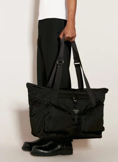 Prada Re-nylon And Leather Travel Bag In Black