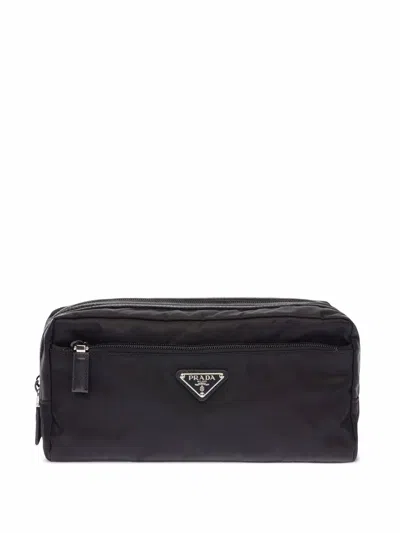 Prada Re-nylon And Leather Travel Pouch In Black