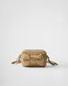 Prada Re-nylon And Nappa Leather Mini Shoulder Bag With Bow In Camel Brown
