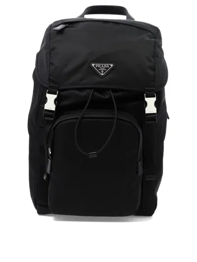 Prada Re-nylon And Saffiano Backpack In Black