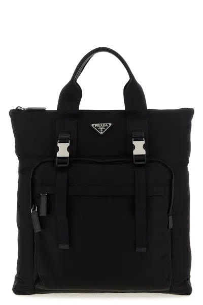 Prada Re-nylon And Saffiano Backpack Shopping Bag In Black