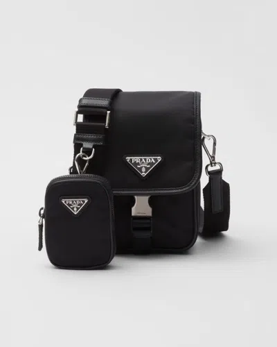 Prada Re-nylon And Saffiano Crossbody Bag In Black