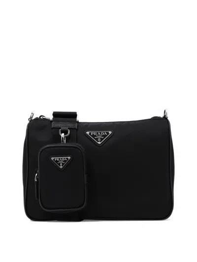 Prada Re-nylon And Saffiano Crossbody Bag In Black