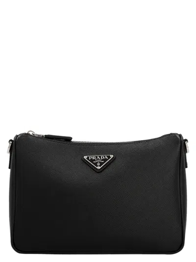 Prada Men's Leather Messenger Bag In Black